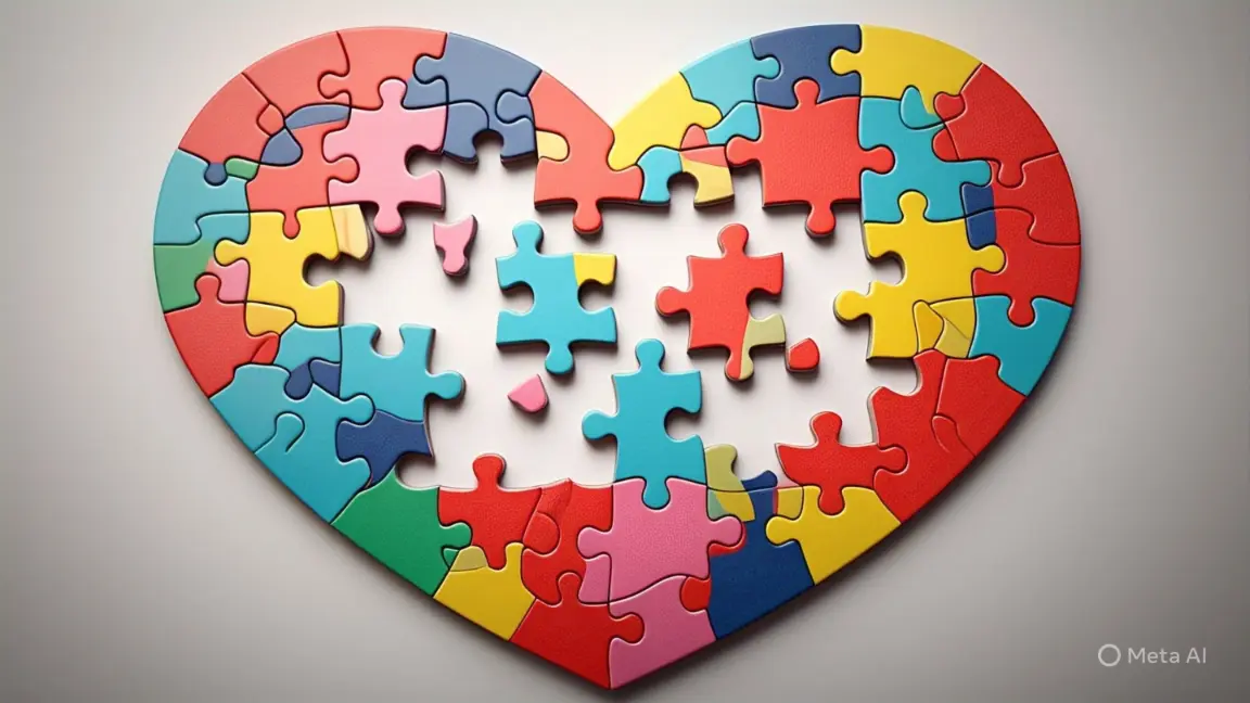 Colorful puzzle pieces forming a heart, symbolizing growth-oriented connections.