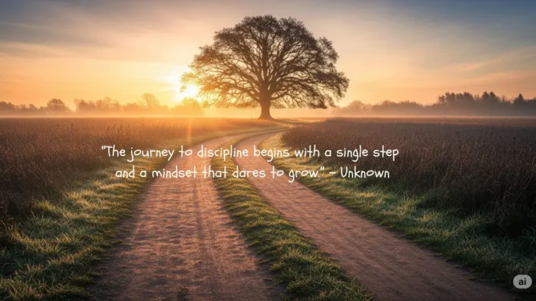 A glowing sunrise illuminating a winding path toward a strong, flourishing tree, symbolizing hope and growth in discipline.