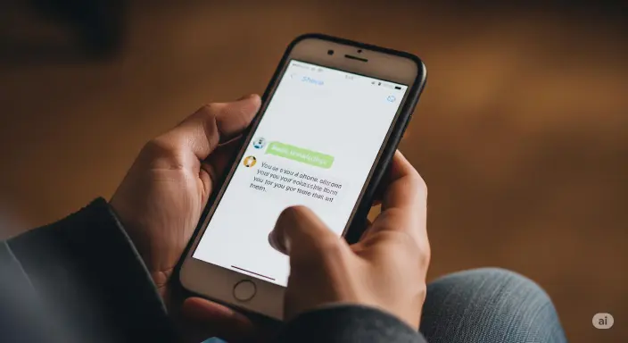 Close-up of a phone screen showing a loving text in a long-distance relationship.'