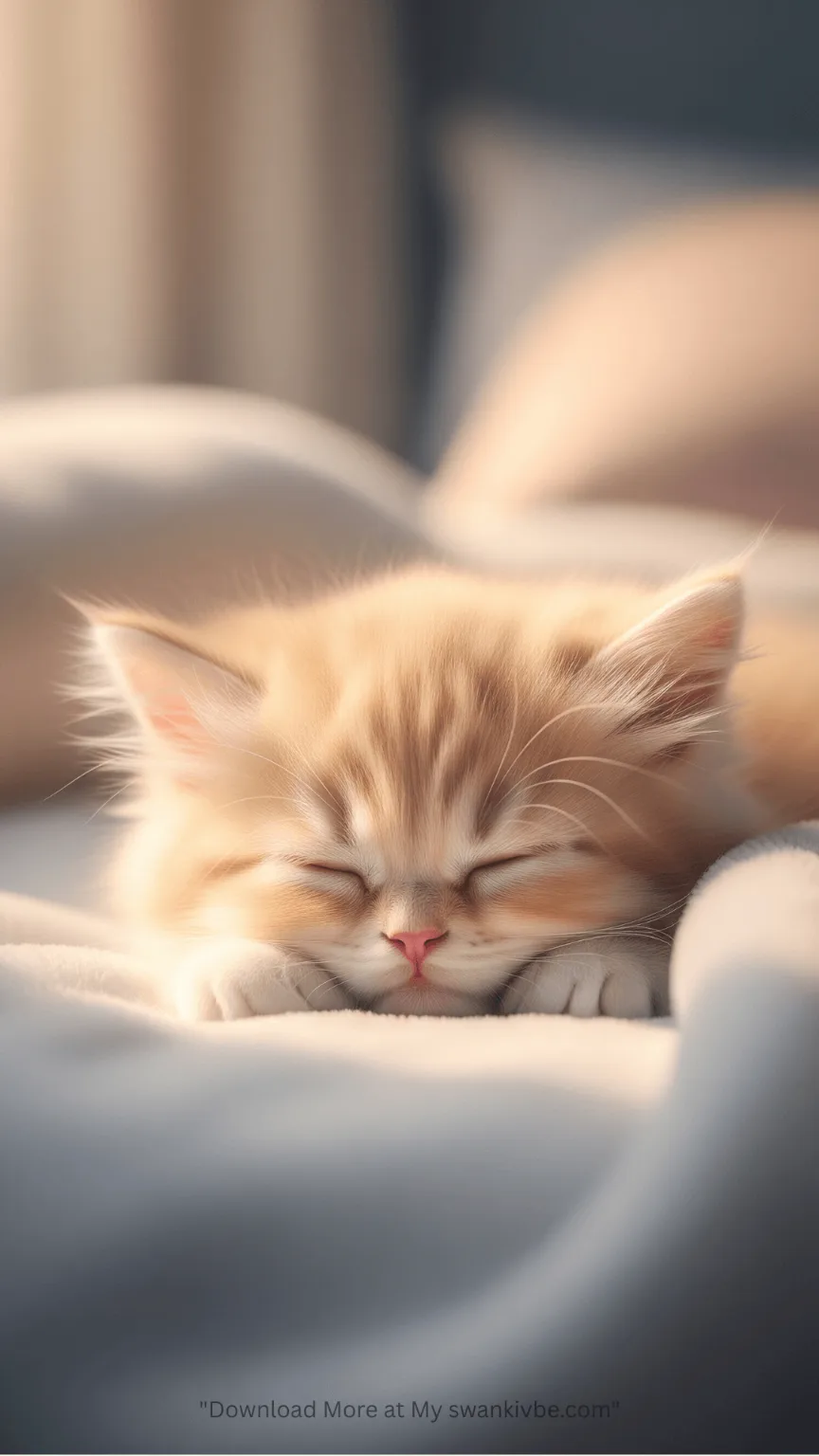 A cute kitten is sleeping in avery cute manners.