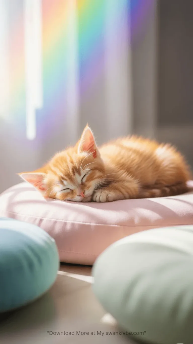 A cute light brown kitten sleeping on a round pillow