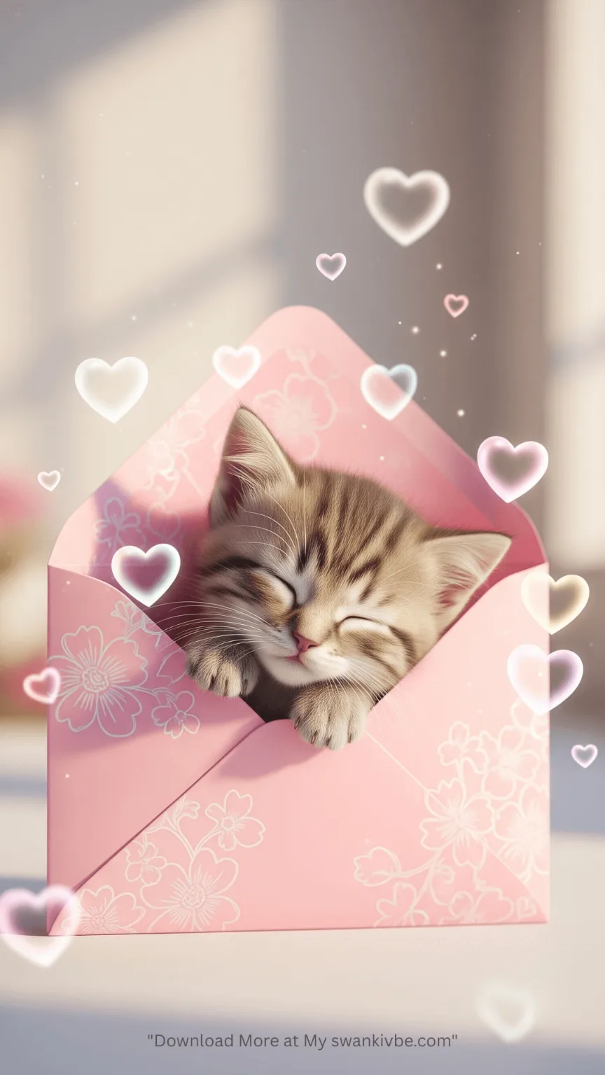 A cute kitten sleeping in an envelope