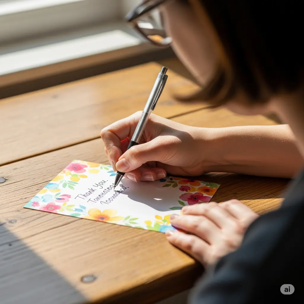 A person writing gratitude note