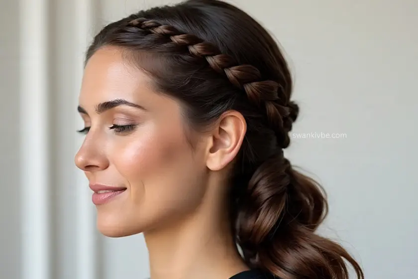  Dutch braids styled into a sleek ponytail for a bold and sporty amusement park look.