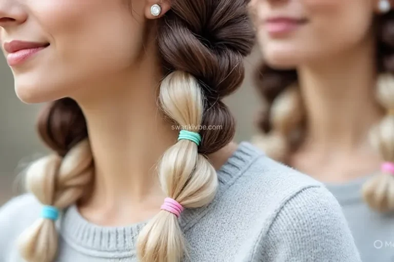Stylish bubble braids secured with colorful bands, adding bounce and charm.