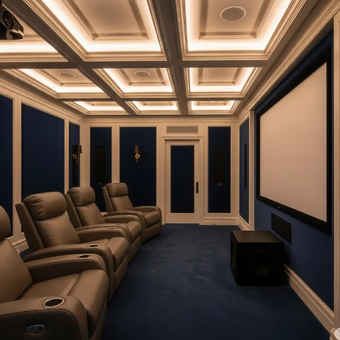 coffered Ceiling home theater setup idea