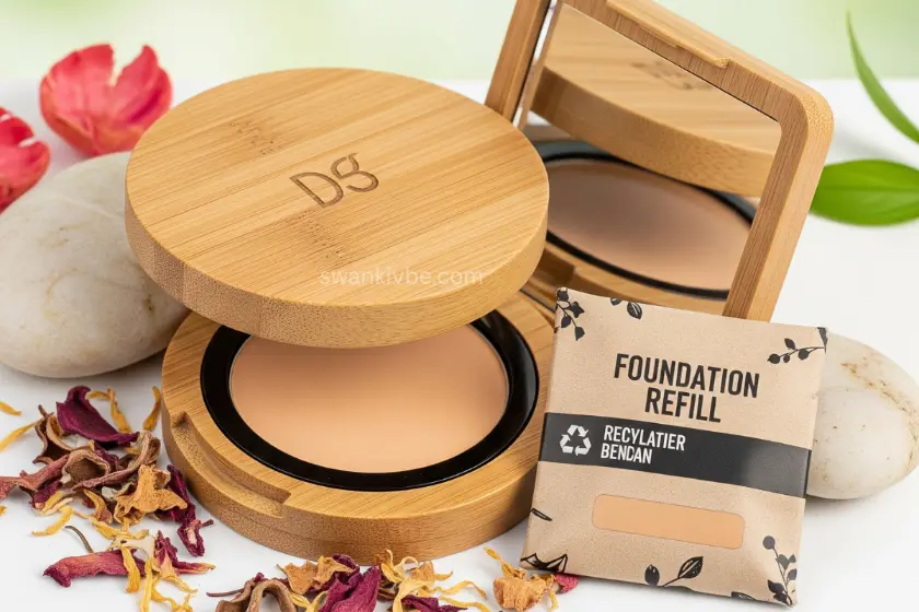 Refillable foundation compact and eco-friendly packaging.