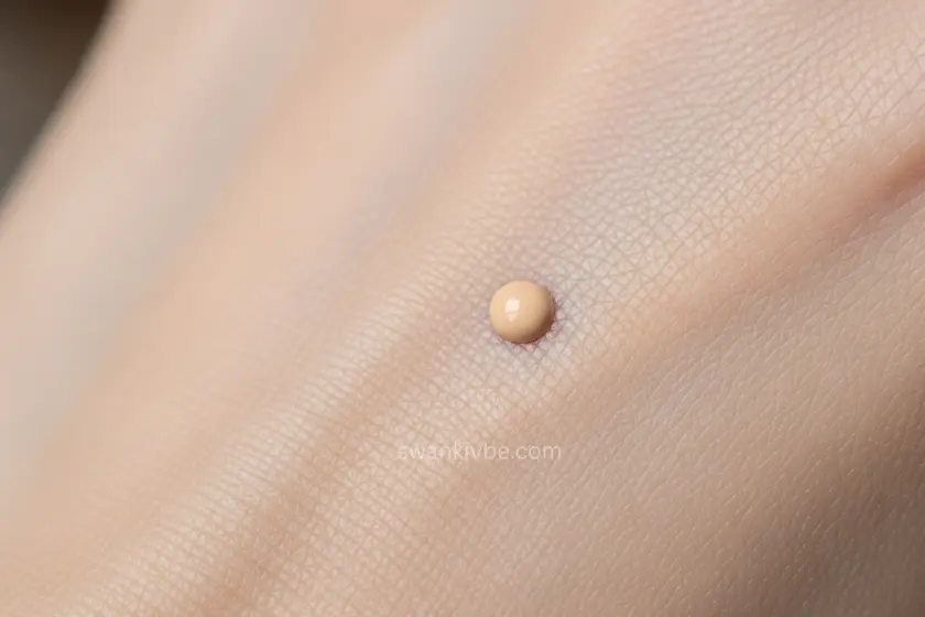 Tiny dot of foundation on the back of a hand.