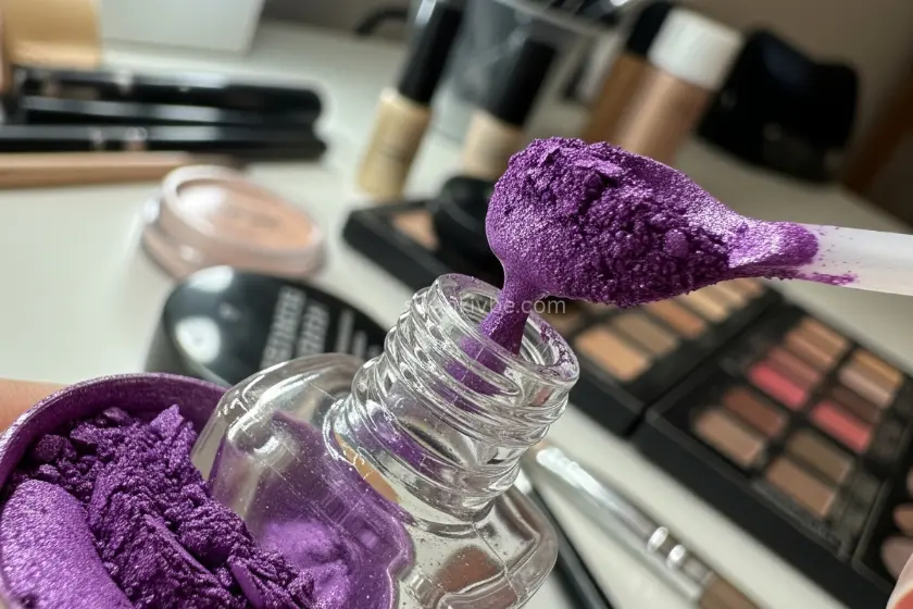 Crushed eyeshadow being reused as nail polish pigment.