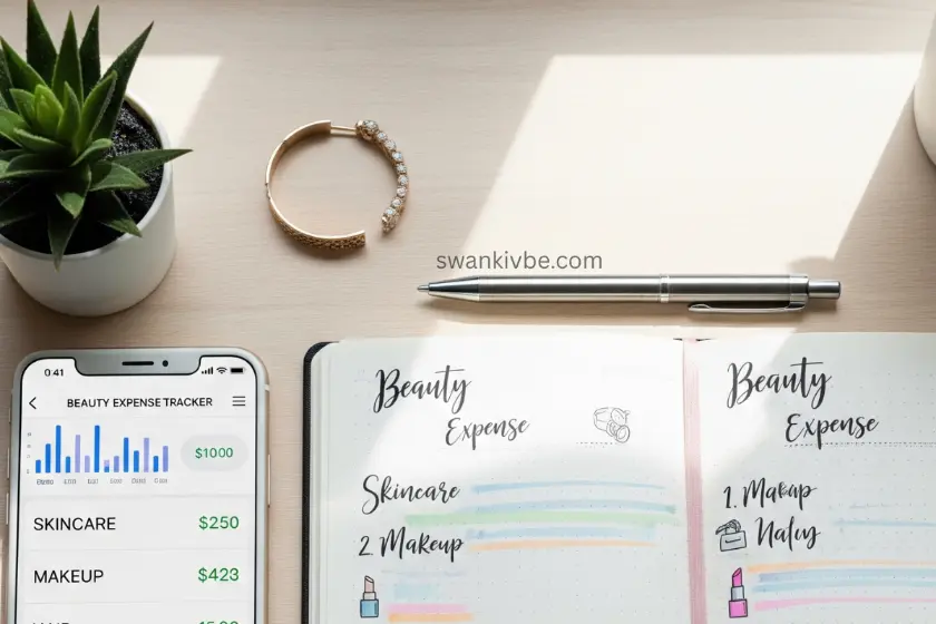 Beauty expense tracker on a phone or notebook.