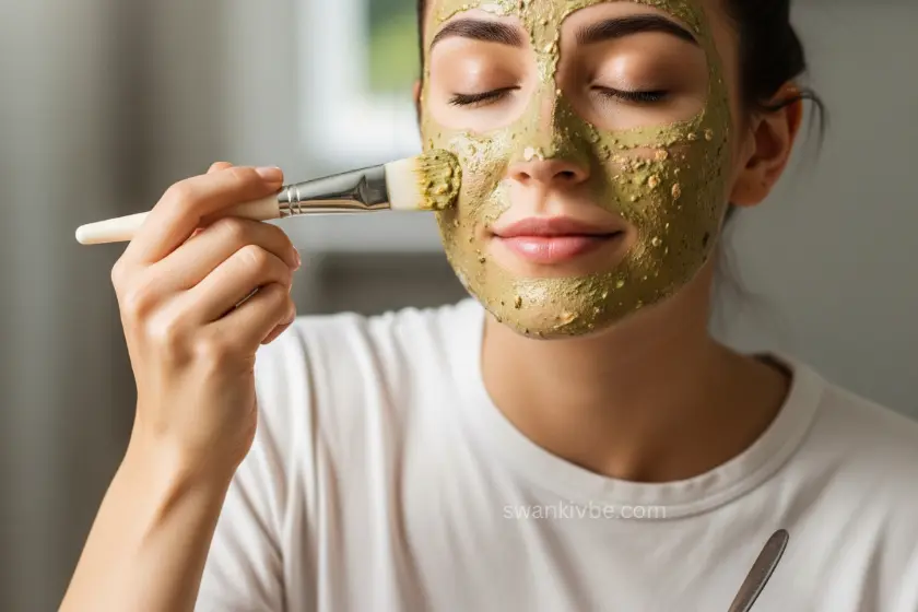  Homemade face mask being applied with a brush.