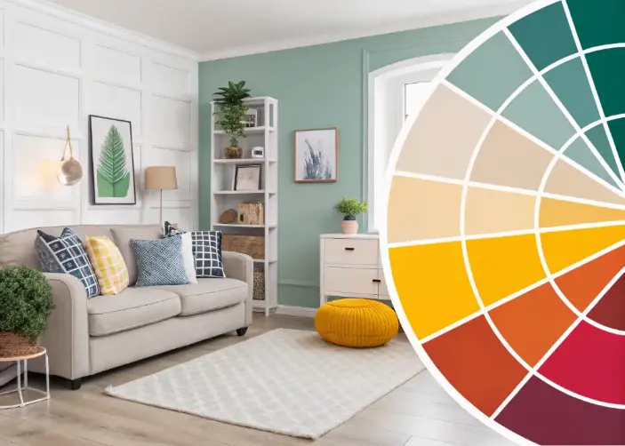  Color scheme inspiration transforming a neutral living room into a colorful haven.