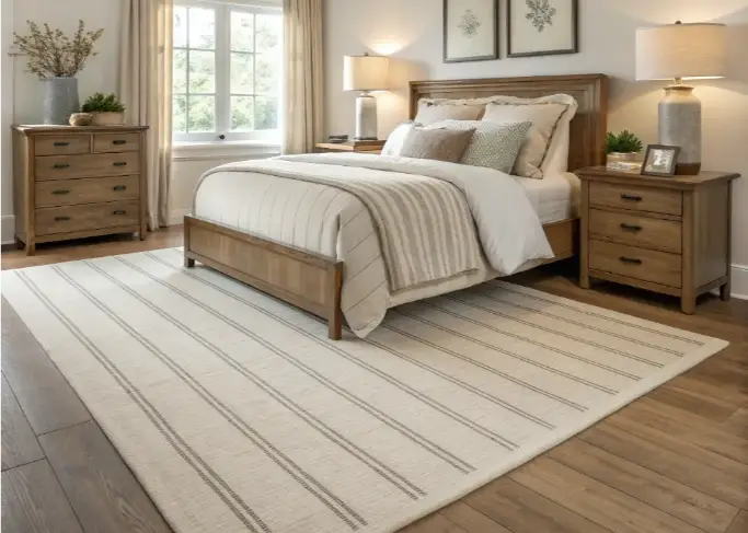  Bedroom with a large soft area rug creating warmth and comfort underfoot