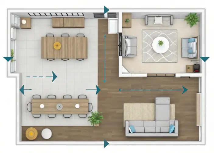  Furniture arrangement guide turning a crowded living room into an open, flowing space.