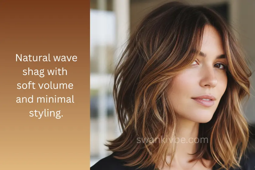Messy shag hairstyle with waves to create volume for thin hair.