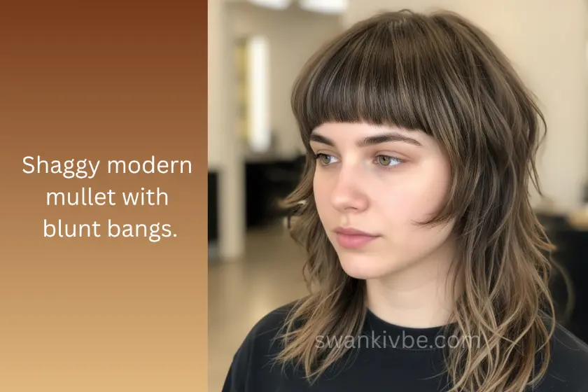 Mullet shag haircut with bold layers for fine hair.