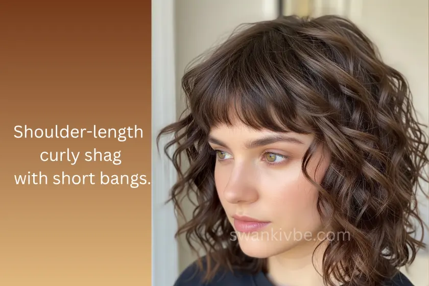 Curly shag haircut for thin curly hair with layers and bounce.