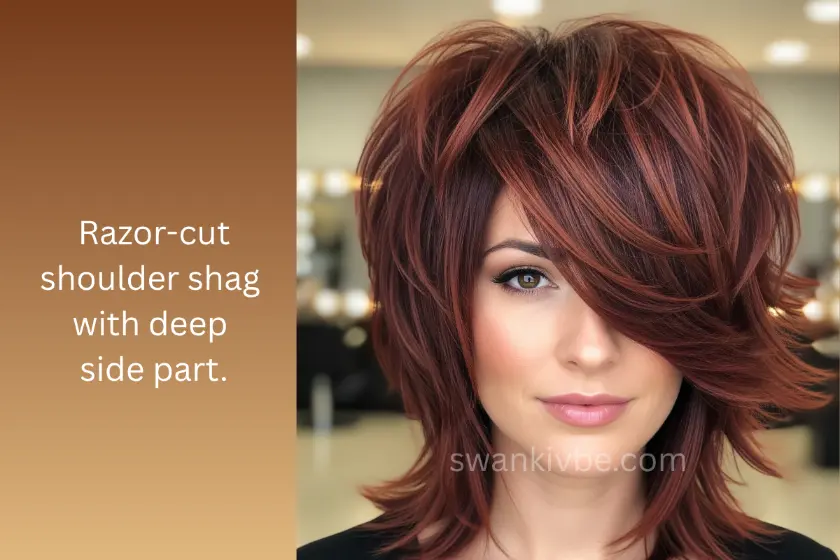 Shoulder-length razor shag with volume-boosting layers for fine hair.