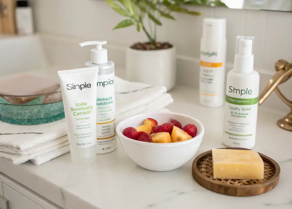skincare aesthetic rituals and products on table