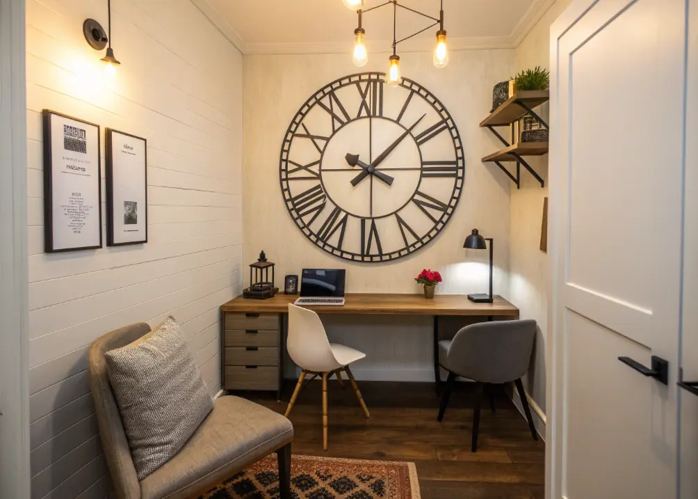 small office with a bold oversized wall