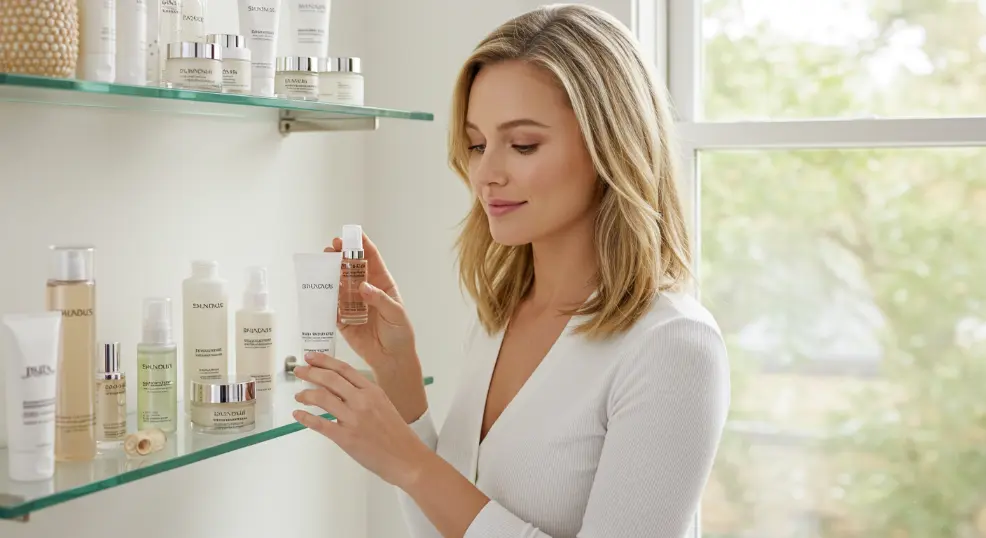 Skincare products arranged neatly for daily use.