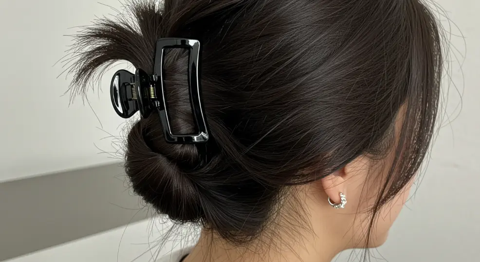 French twist claw clip hairstyle for everyday wear.