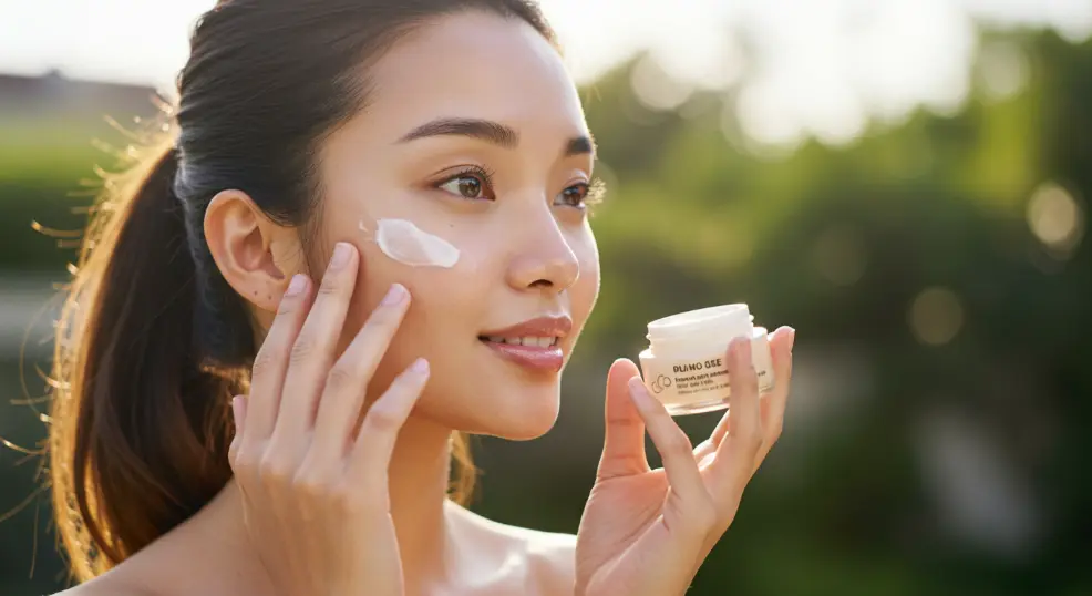 Applying moisturizer daily as part of glass skin routine.