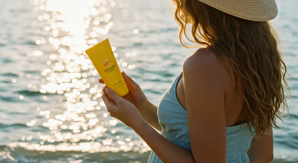 Applying sunscreen during summer for clear skin.