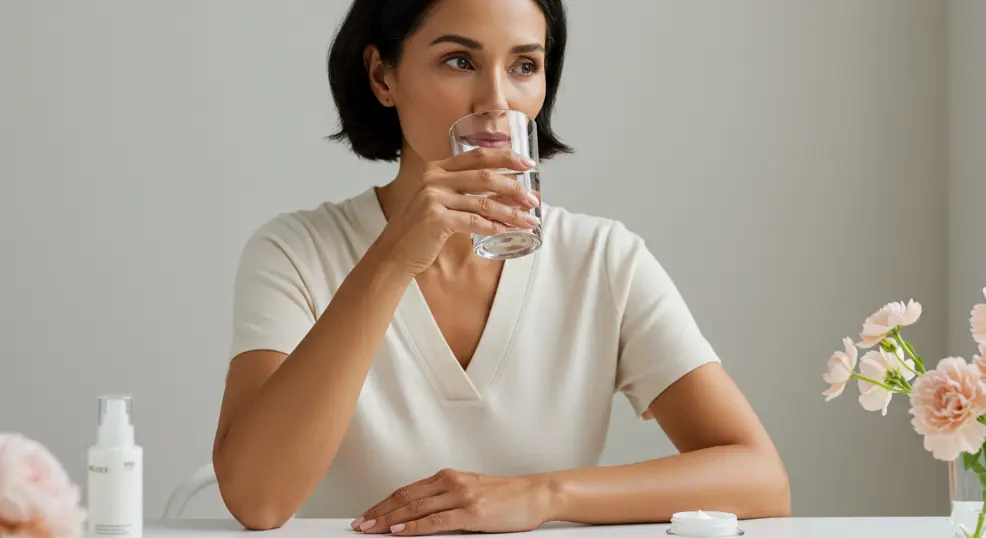 Hydration and hand cream as part of lifestyle routine.