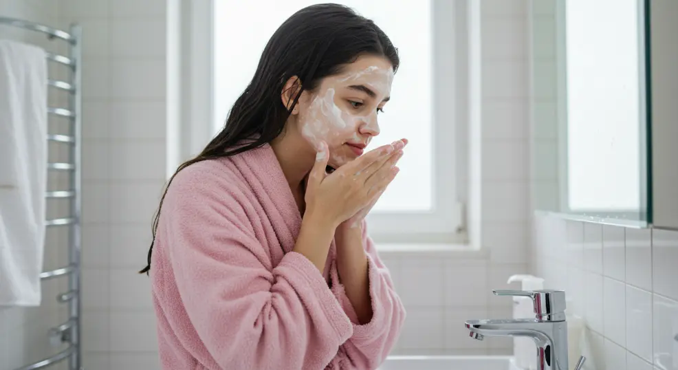 Young girl following clear skin tips with a gentle cleanser.