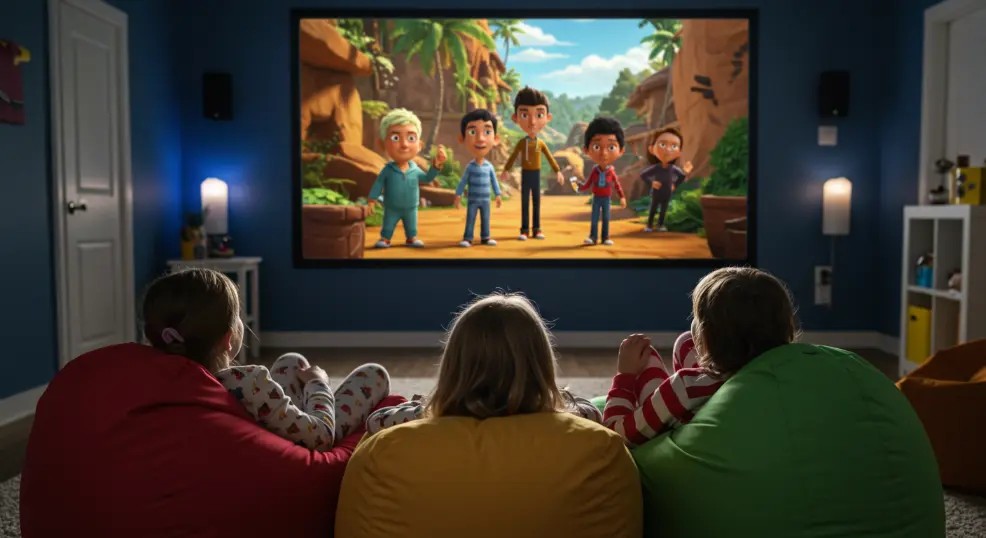 kids watching movie in a home theatre
