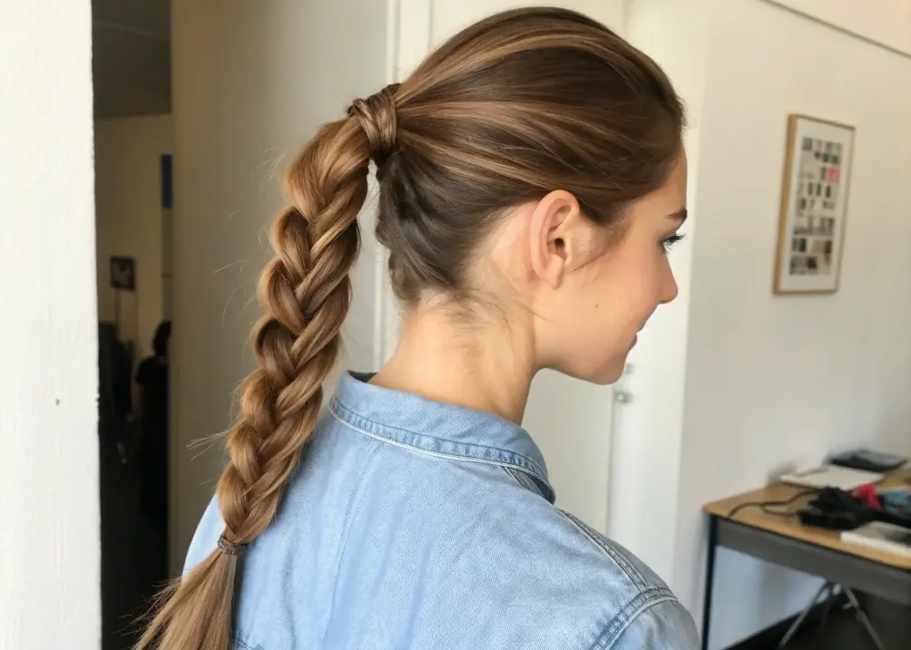Low braided ponytail hairstyle for everyday wear.