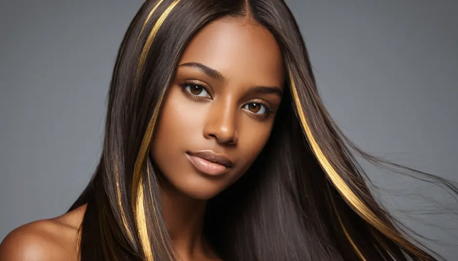 Brown-skinned woman with dark hair and golden highlights.