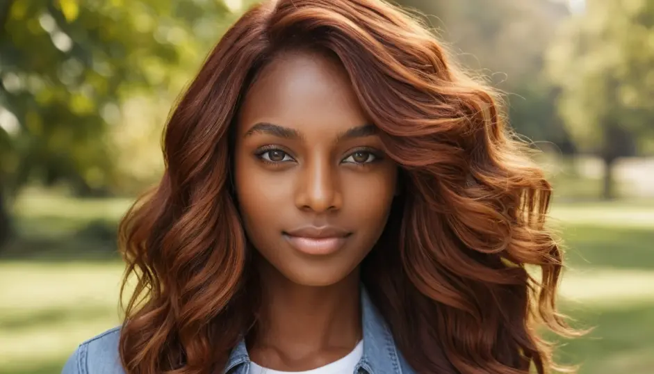 brown skin woman auburn hair color
