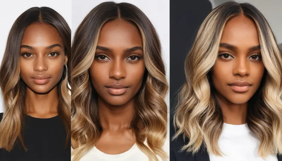 Balayage hair on woman with brown skin.