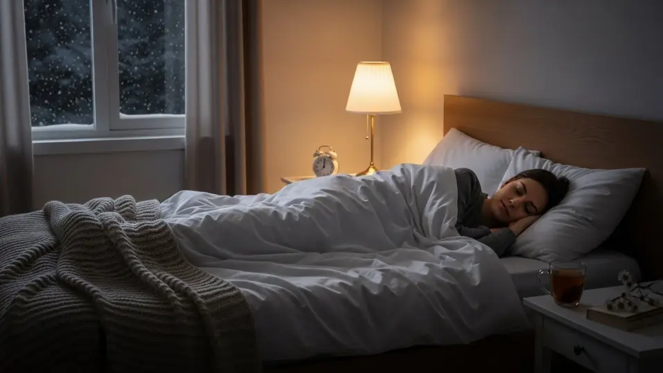  Peaceful sleep environment during a winter holiday reset routine.