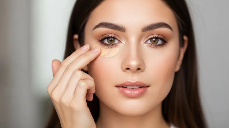 Applying concealer under eyes on dry skin.