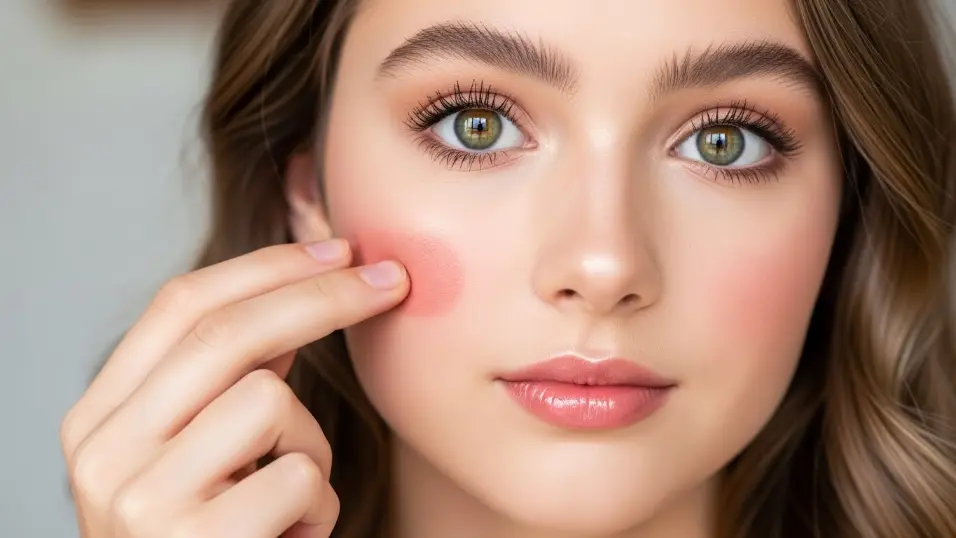  Cream blush on dry winter skin.