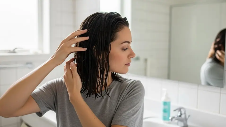  Moisturizing hair before winter styling.